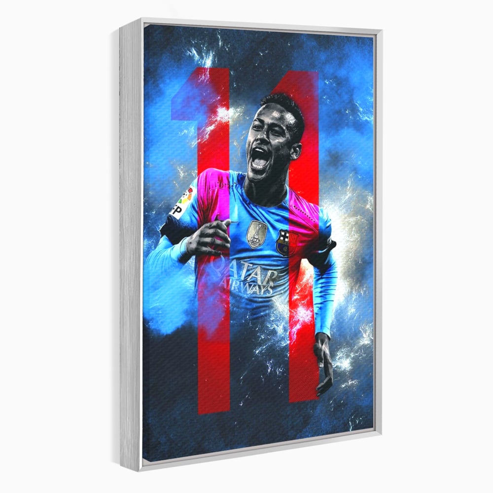 Tablou canvas cu tablou canvas cu fotbalistul neymar, in rama de aluminiu argintiu